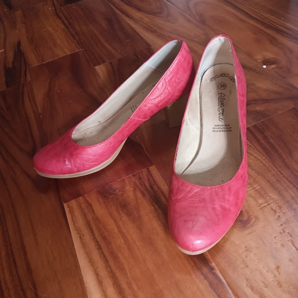 Coral Red Leather Pump Heels - Alex & Tai